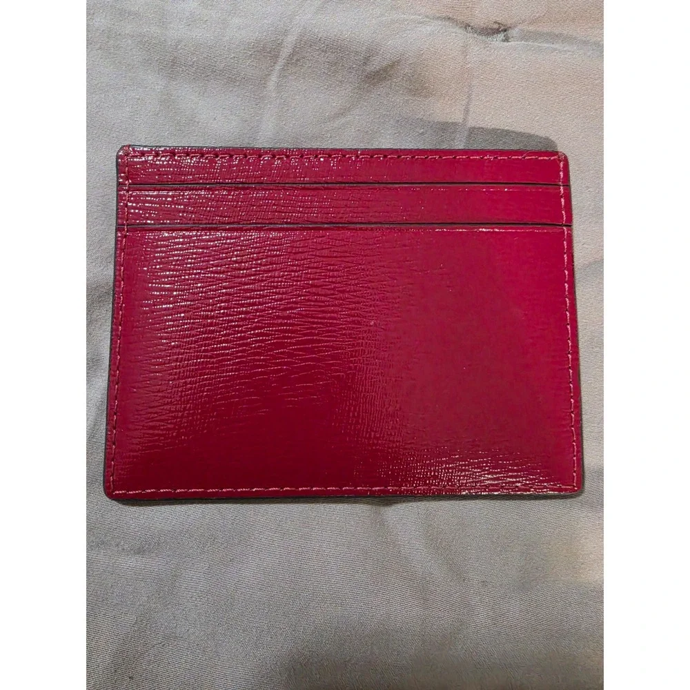 Kate Spade Madison Small Slim Card Holder Red Jam Textured Patent Leather KN225